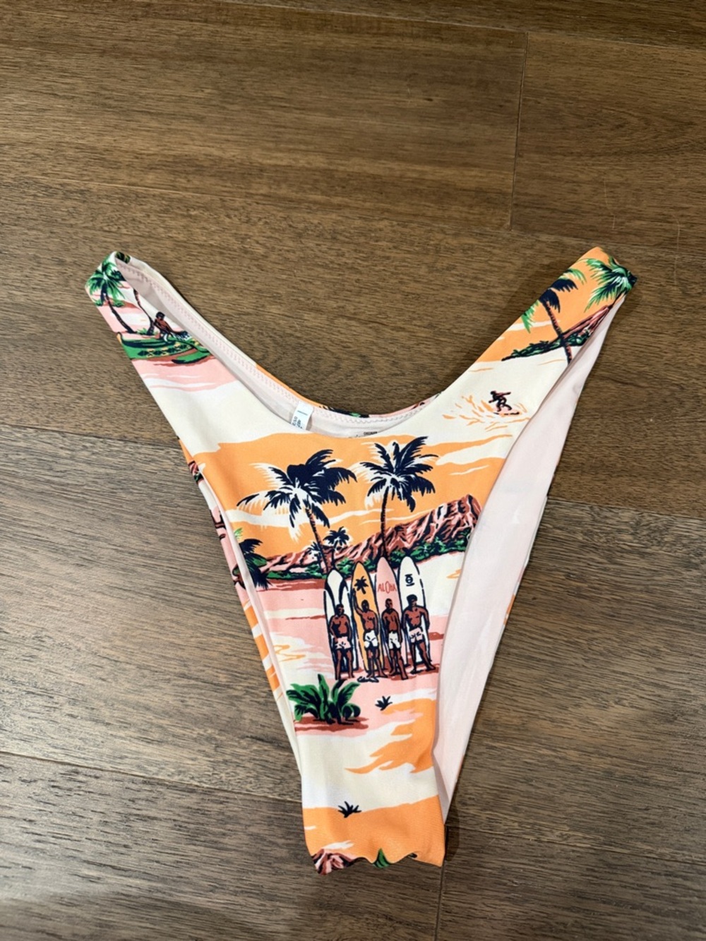 Aerie Striped Cheekier High Cut Bikini Bottom Tropical Hawaiian Print S